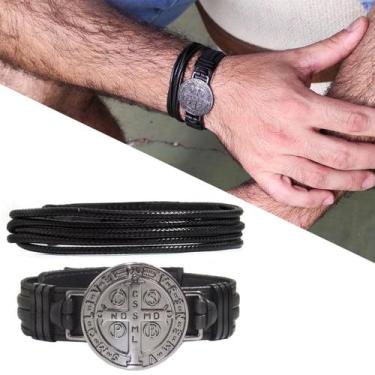 Imagem de KIT C/02 Pulseiras de Couro Trançado Masculina Ajustável São Bento Gra