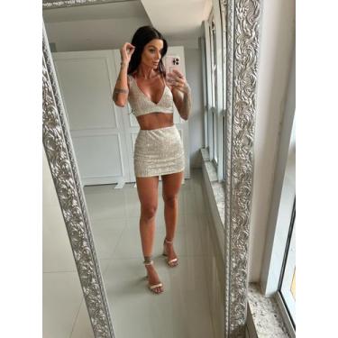 Imagem de Short Saia Roche - Paetês Champanhe Curta Dourado - Soe Le Marché, P