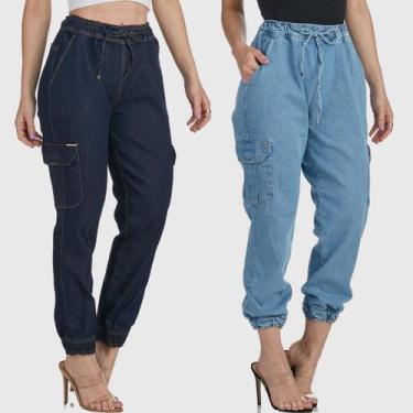 Imagem de Kit 2 Calças Jogger HNO Jeans com Bolso Lateral Azul Claro e Azul Mari