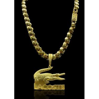 Imagem de Corrente Friso S 12mm Moeda antiga+ pingente Crocodilo - Lobin jóias