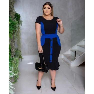 Imagem de Vestido Midi Plus Size Sara Moda Evangélica Feminina - MISS FLOWER, Az