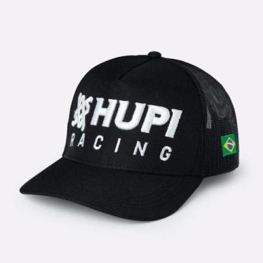 Imagem de Boné HUPI Racing Preto/Branco Bordado, Preto, UNICO
