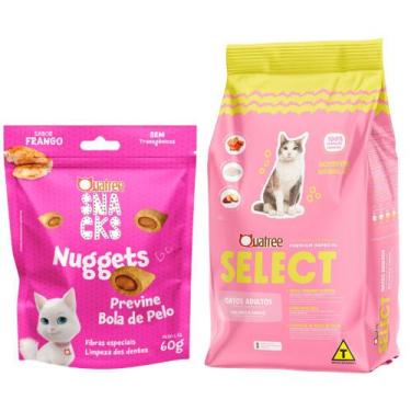 Imagem de Kit Petisco Quatree Snacks Nuggets para Gatos Bola de Pelo 60g e Ração