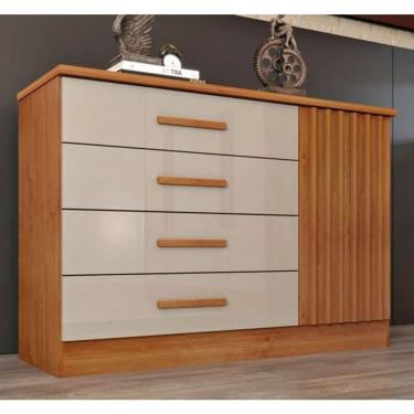 Imagem de Cômoda 1 Porta 4 Gavetas Com Detalhe Ripado Barcelona - Tcil Móveis - Cinamomo/off White