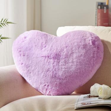 Imagem de Almofada YRXRUS em forma de coração com pele de coelho sintética roxa