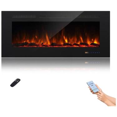 Imagem de Lareira Elétrica Inteligente de 127 cm com Wi-Fi, 5 Ajustes de Chama, Troncos ou Cristais, Controle de Temperatura por Painel Touch, Masarflame