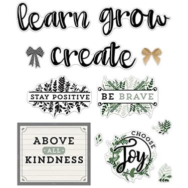 Imagem de Carson Dellosa Conjunto de quadro motivacional para sala de aula de fazenda com 34 peças, coração, decoração de plantas, decoração de casa de fazenda e placas motivacionais com citações inspiradoras, quadro de avisos moderno