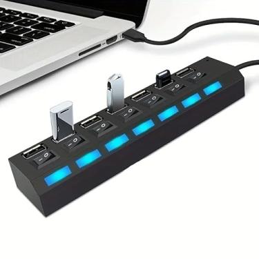 Imagem de HUB USB 7 Portas 2.0 480 Mbps HD Extensor Pen Drive, HD Externo, SSD externo, teclado, mouse, etc, cor Preto