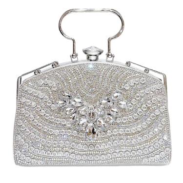 Imagem de VIFE Bolsa de mão feminina de cristal para noite, bolsa de mão de casamento com strass brilhante para festas de formatura e coquetéis, Prata