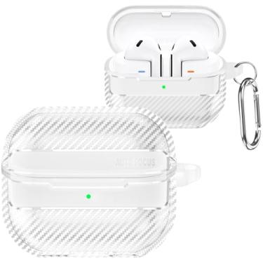 Imagem de CCSmall Capa protetora para Samsung Galaxy Buds 3 Pro com mosquetão chaveiro, fibra de carbono, à prova de choque, capa protetora para Samsung Galaxy Buds 3/3 Pro, capa de carregamento, fibra branca