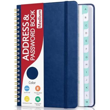 Imagem de Agenda de endereços com abas alfabéticas, guarda senha de agenda telefônica de capa dura com encadernação espiral, livros de endereços para idosos, registros de logins na Internet, páginas para