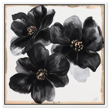 Imagem de Art Remedy Tela The Enigma of Black and Gold III Arte floral elegante, moldura branca, 30,5 cm x 30,5 cm