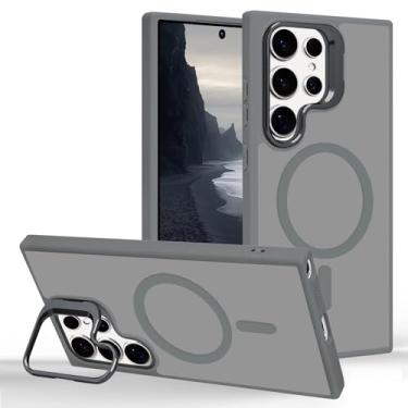 Imagem de Tcaraersing Capa ultra magnética para Samsung Galaxy S24 com suporte [compatível com MagSafe] Suporte de anel de câmera embutido Stash Kickstand Slim Matte Frosted Cover Antiimpressão digital, cinza