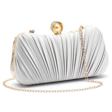Imagem de RNIEGA Bolsa pequena clutch feminina para noite plissada cetim bolsa clutch bolsas de mão de luxo para festa de casamento, Prata