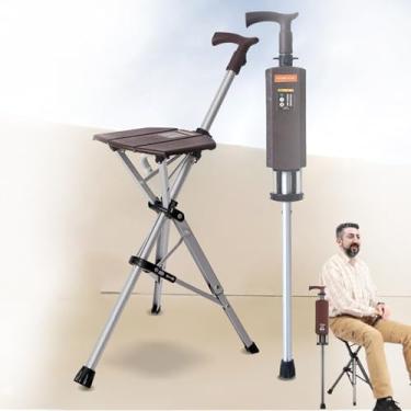 Imagem de CHONGHAN Cadeira De Muleta,2 Em 1 Bengala DobráVel Com Assento,Bengala Leve Antiderrapante Para Idosos Pesa Apenas 1kg，Suporte 120 Kg Walking Base Para Idosos