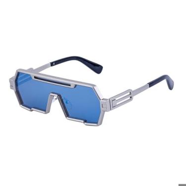 Imagem de JRLLFD Óculos de sol Steampunk Masculino Quadrado Óculos de sol para homens Metal One Piece Punk Sunglass Retangular Sunshades,7,Tamanho único