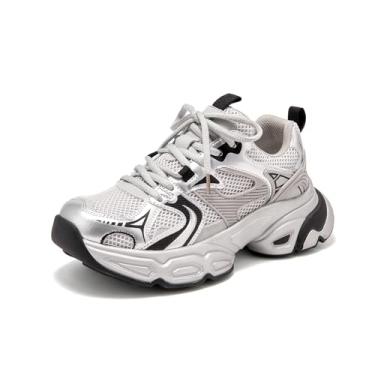 Imagem de BEAU TODAY Tênis feminino grosso, moderno, plataforma, para mulheres, casual, couro, antiderrapante, sapatos femininos confortáveis com cadarço e largura larga, Dourado, 35