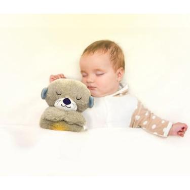 Imagem de Ursinho de Pelúcia que Respira com Luzes e Sons Relaxantes - Companheiro Ideal para o Sono do Bebê (Bege, 4 Modos)