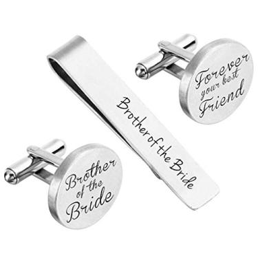 Imagem de Abotoaduras de casamento gravadas padrinho padrinho pai da noiva barra de prendedor de gravata ZUNON, 19mm, Banhado a prata, Cinabre