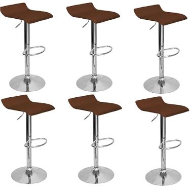 Imagem de Kit 6 Banquetas Toquio Wave Enzo Belo Horizonte Giratória com Regulagem Marrom - Lianto Decor