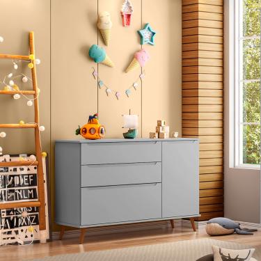 Imagem de Cômoda Infantil 3 Gavetas 1 Porta 100 MDF Melinda Phoenix Baby - Cinza