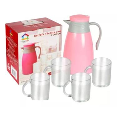 Imagem de Kit Garrafa Térmica 1 Litro Com 4 Canecas Em Vidro 220ml