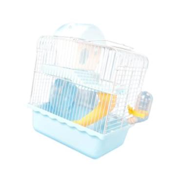 Imagem de Baoblaze Portador de pequenos animais, gaiola com garrafa de água, transportadora de viagem de hamster, 9,06 "x6.69''x11.81" Caso de transporte para ratos com, Azul