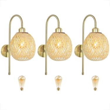 Imagem de Kit 3 Arandela Dourada Interna Bambu Fibra Natural Nat92 +