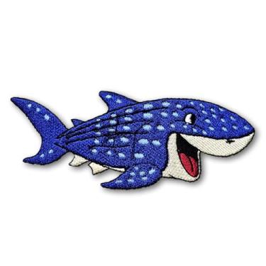 Imagem de Patchicon4u Blue Sea Shark Happy Ocean Animal Predator Fish Wild Nature Aquarium Iron Sew on Bordado Aplique Patch para Camisas Jeans Jaquetas Roupas