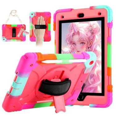 Imagem de Capa para iPad 9ª/8ª/7ª geração, capa para iPad 10.2 2021/2020/2019, com chaveiro fofo, capa protetora robusta com suporte giratório de 360°, alça de ombro e compartimento para caneta para 10,2