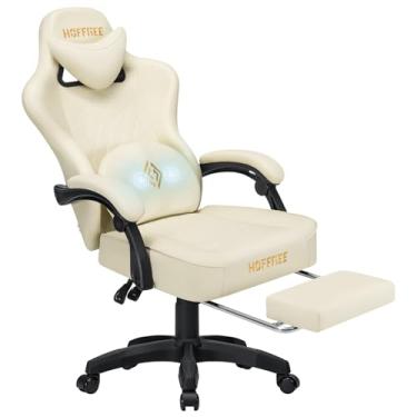 Imagem de HOFFREE Cadeira de jogos para computador com bolso almofada de mola, cadeira de jogos de massagem com apoio para os pés, cadeiras ergonômicas para jogos de computador com encosto alto para adultos,