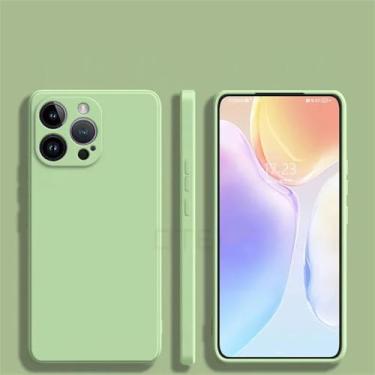 Imagem de HPQWN Para iPhone16 Pro Max Capa macia de silicone líquido sedoso para iPhone 16 15 14 Plus 11 12 13 Capa de telefone, verde, para iPhone 14 ProMax