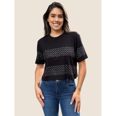 Imagem de Camiseta Feminina Cropped com Tachas Colcci Cor:;Tamanho:M-Feminino
