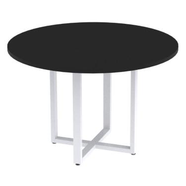 Imagem de Mesa De Reunião Redonda P25 Pandin 110 Cm (largura) Tampo Mdp Preto Pé Aço Tubular Branco