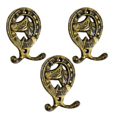Imagem de AYZCORP Conjunto de 3 ganchos de ferro fundido em forma de cabeça de cavalo para decoração de arte de parede - cabides em forma de cabeça de cavalo e porta-chaves - cabide de roupas e mochila -