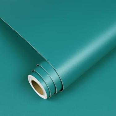 Imagem de YENHOME Papel de contato verde-azulado para armários e gavetas, papel de parede verde para banheiro 43 x 500 cm, papel de parede autoadesivo removível para armário de cozinha, papel de parede