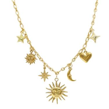Imagem de Colar de corrente de ouro com clipe de papel 18 K, feito à mão, faça você mesmo, sol, lua, estrela, pingente, colar, pingente de ouro para mulheres, Zinco, Sem Pedra Preciosa