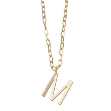 Imagem de Ettika Colares com inicial feminina. Pingente de pérolas banhadas a ouro 18K, colar com letras. Colar com inicial de ouro, corrente delicada, One Size, Banhado a ouro 18K, Sem Pedra Preciosa