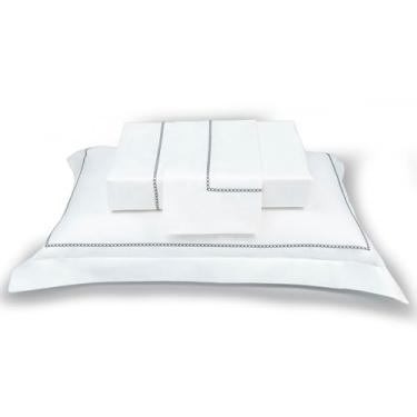 Imagem de Plumasul Jogo de Cama Eterna Catena 100% Algodão Percal 200 Fios Solteiro 3 peças Cor Branco Festone Preto