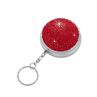 Imagem de Cinzeiro portátil brilhante diamante bolso cinzeiro com chaveiro material inoxidável adaptado ao ar livre e no carro (vermelho)