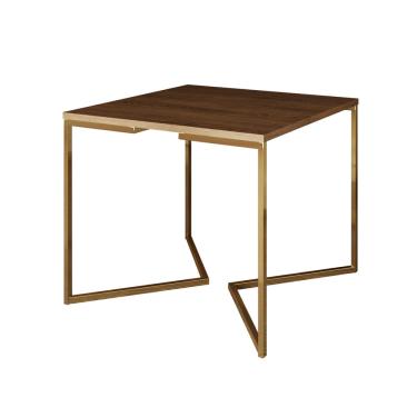 Imagem de Mesa de Jantar Industrial Quadrada Amêndoa 90cm Base V Dourada