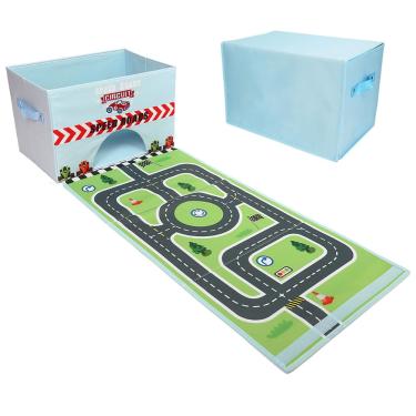 Imagem de Caixa de garagem para carros de brinquedo Livememory 2 em 1 com Speed Roads Blue