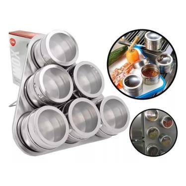Imagem de Kit Porta Condimentos Magnético 6 Unidades Aço Inox Clink