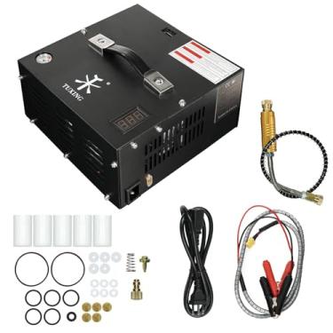 Imagem de TUXING Compressor de ar Pcp de 4500 psi, conversor de energia embutido, grande separador de água e óleo, partida com um botão, alimentado por 220 V CA ou 12 V CC, para paintball/tanque de mergulho