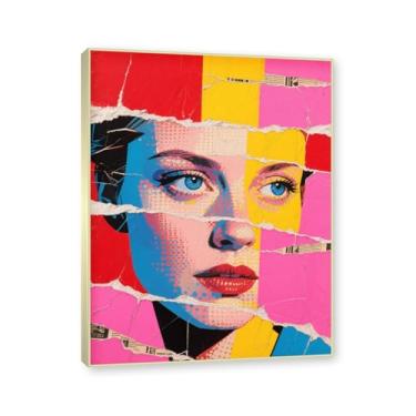 Imagem de NHLDZYH Moldura dourada champanhe. Imagem abstrata colorida de rosto de mulher, pôster estético de arte de retrato feminino, decoração de parede moderna para sala de estar e escritório. A45. 80 x 105