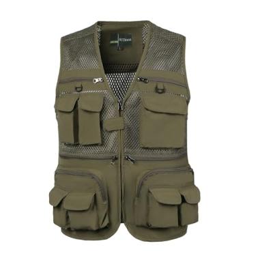 Imagem de Colete De Pesca Com Bolsos Masculino, Colete Masculino Plus Size Verão Ao Ar Livre Malha Respirável Zíper Multi Colete, Jaqueta Tática De Trabalho Destacável Para Viagem Safari(Green,Large)