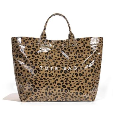 Imagem de Lushandy Bolsa feminina de PVC - Bolsa de mão de lona com estampa de guepardo leopardo - Bolsa de transporte de PVC transparente, Marrom, One Size