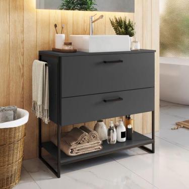 Imagem de Armário para Banheiro com Cuba P1028 Branca Grafite - Placa e Ponto