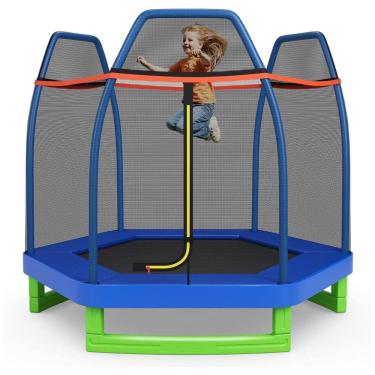 Imagem de Giantex Cama Elastica Infantil com Diâmetro e Rede de Proteção para até 100 kg, Azul