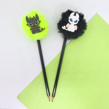 Imagem de Kit com 02 Lápis pompom como treinar seu dragão papelaria lapis escrever material escolar caneta azul lembrancinha prese